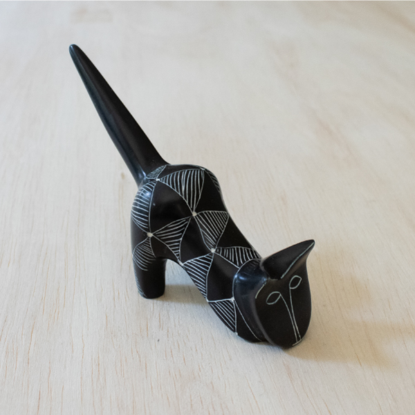 Etched Black Bookshelf Cat - Venture Imports