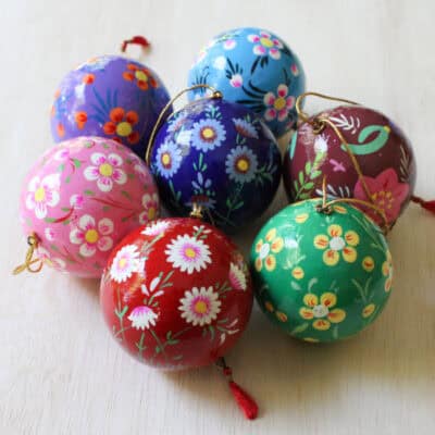 Paper Mache Ball Ornaments, Set of 2
